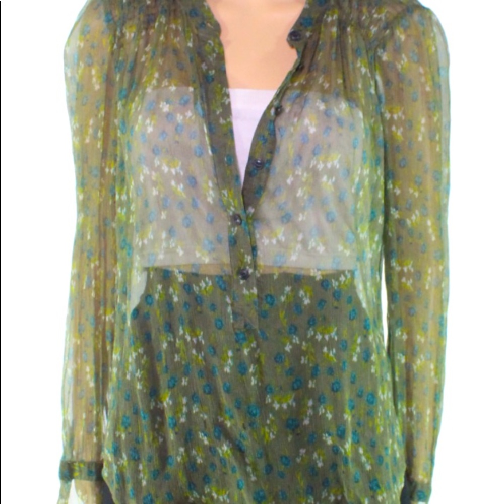 RAG & BONE LS SILK SHEER DITSY FLORAL TOP.
